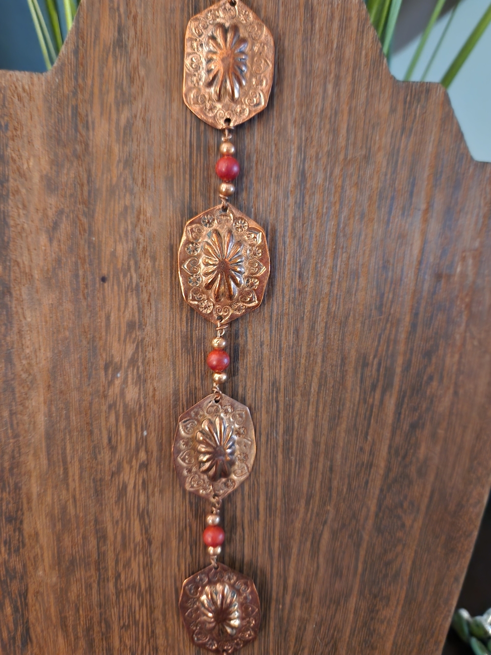 Ben Delgarito Copper Concho Anklet With Red Coral Beads
